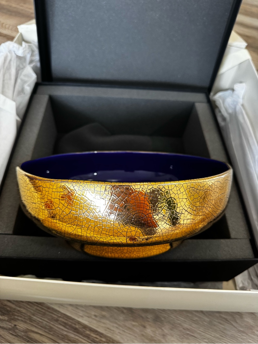 L’Objet Cobalt Blue & Gold Crackle Decorative Bowl with Original Box